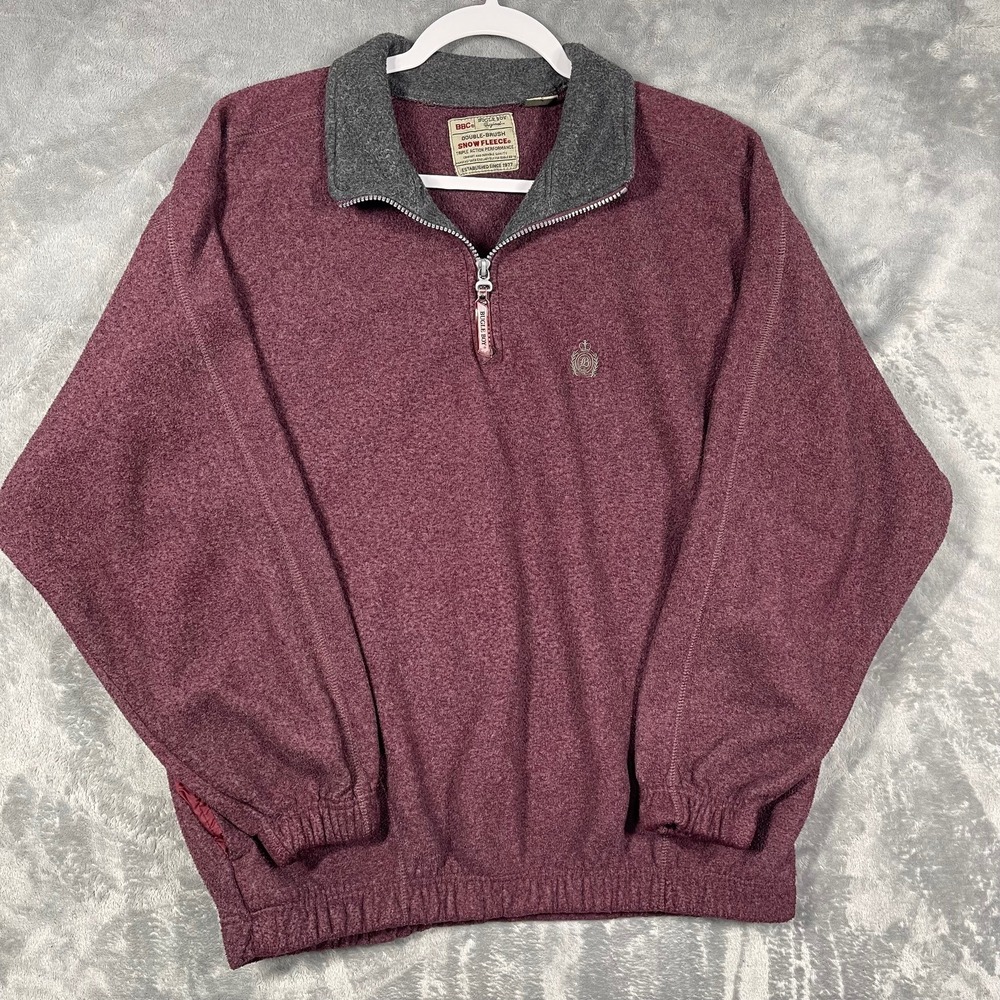 Bugle Boy Original Snow Fleece Pullover Sweater Men Burgundy Gray Collar Large